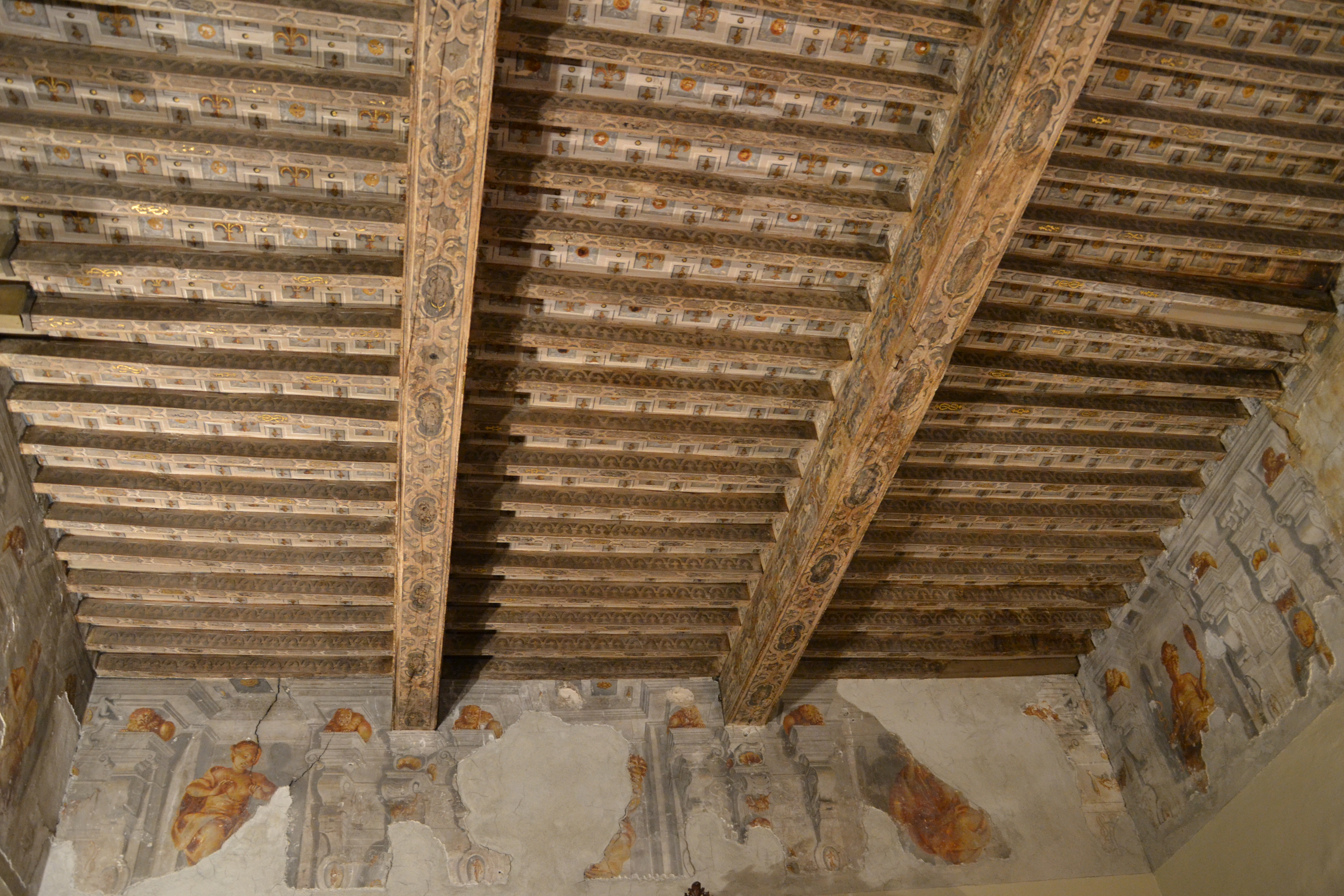 Soffito a cassettoni di una delle stanze di Palazzo Taffini, nel quale si trova il Museo delle Essenze